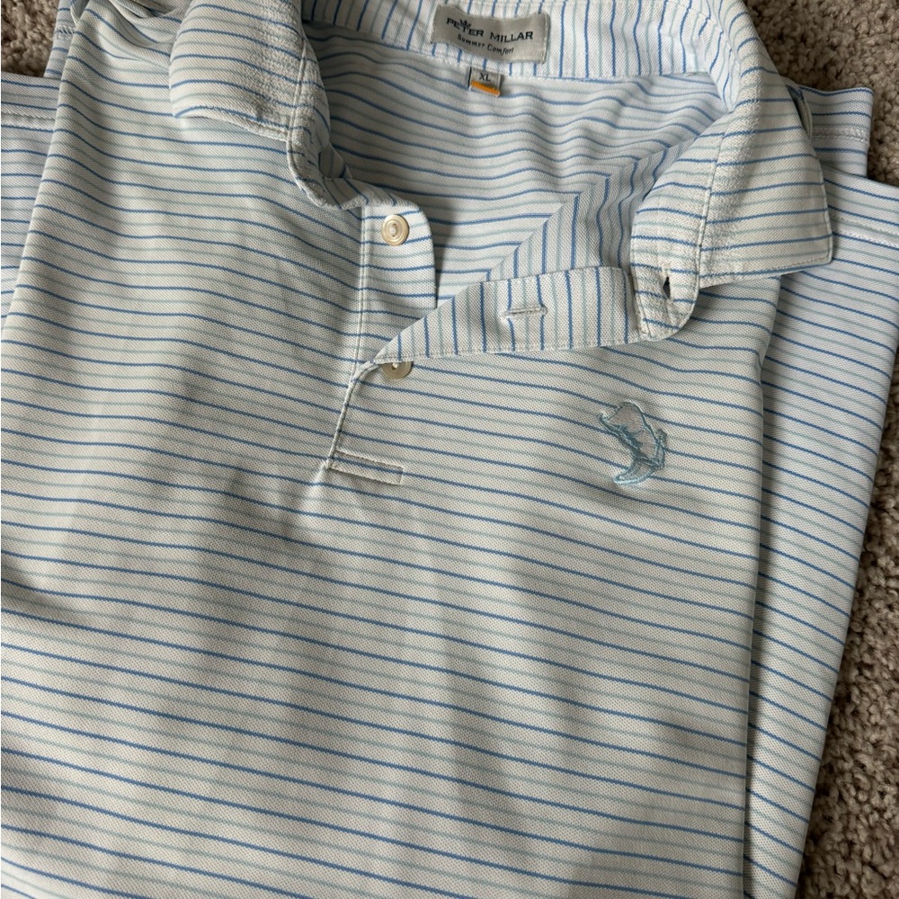 Peter Millar Light Blue Striped Polo